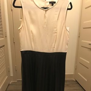 White and Black Dress with Pleated Leather Skirt